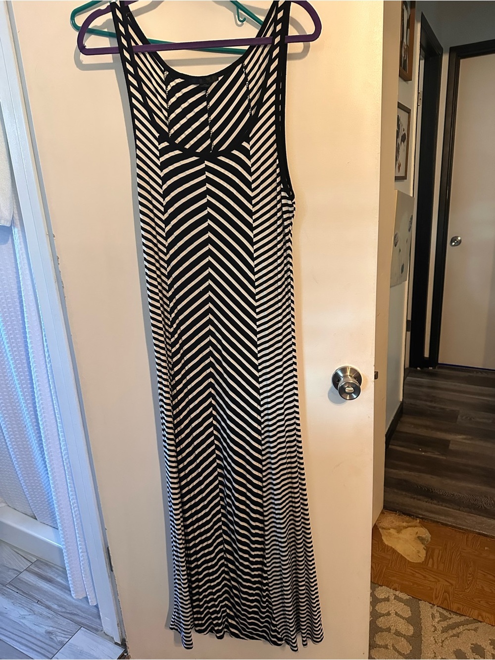Black & White Striped Maxi Dress - Sleeveless Tank Style